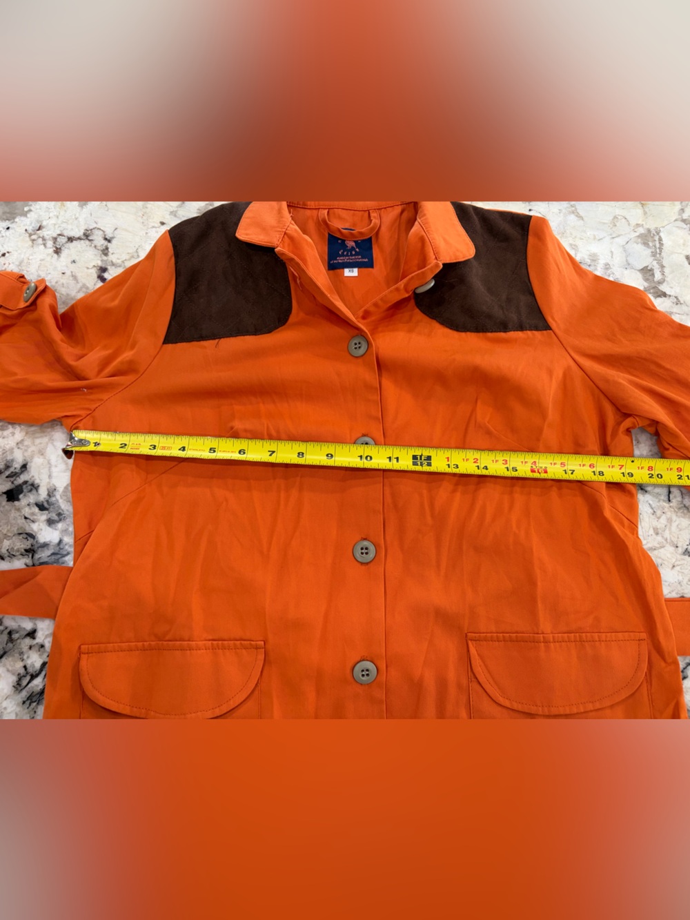 Women's Orange Button-Front Utility Shirt with Brown Shoulder Yokes - Picture 5 of 5